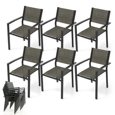 Gymax Patio Chair Set of 6 w/Breathable Fabric Seat & Heavy-Duty Metal Frame Armchairs