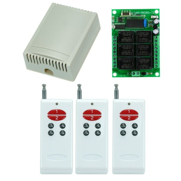 433Mhz DC 6CH Channel Universal 10A Relay Wireless RF Remote Control Switch Receiver Module and 3PCS 6 Key RF 433 Fixed Code (2262 Chip) Remote Controls Smart Home Automation