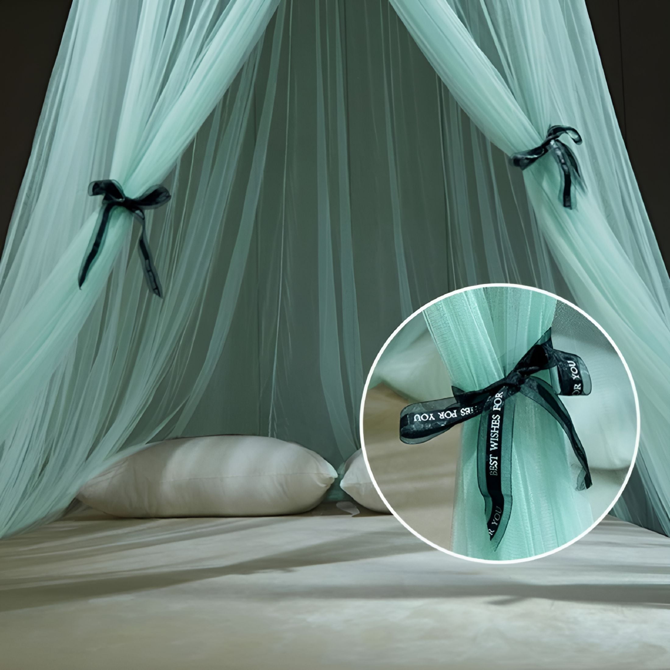 AUQ Girl Bed Canopy Lace Mosquito Net for Girls Bed,Princess Play Tent Reading Nook Round Lace Dome Curtains Baby Kids Games House,Fit Crib Full Queen Extra Large Bed