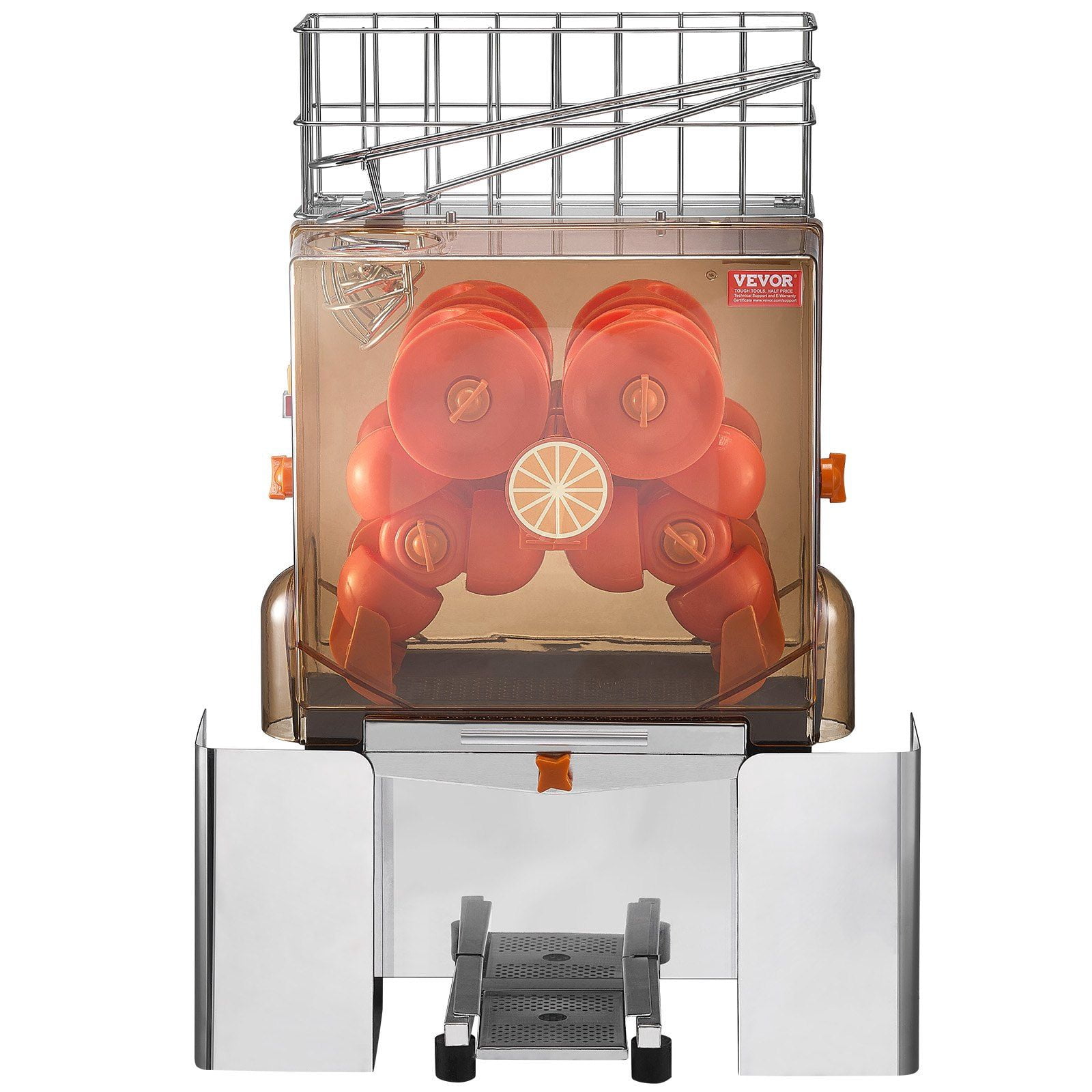 HCY Commercial Orange Juicer Machine, 120W Automatic Juice Extractor, Stainless Steel Orange Squeezer for 20 Oranges Per Minute, with Pull-Out Filter Box, PC Cover, 2 Peel Collecting Buckets