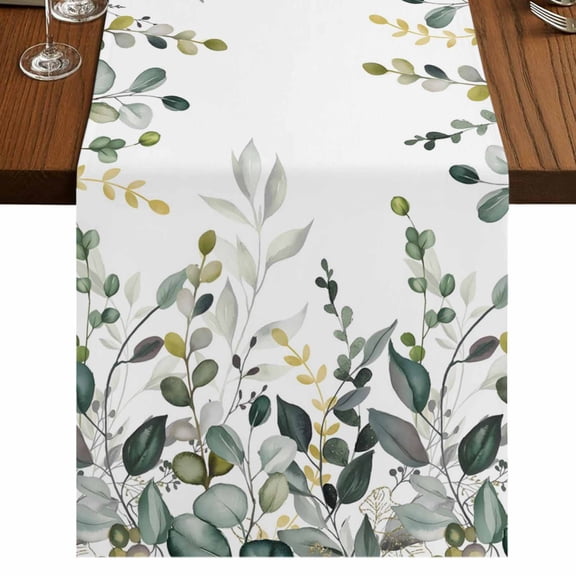 Table Runners 72 Inches Long Dress Scarves, Green Eucalyptus Farmhouse Kitchen/Dining Table Runner, Coffee Tablerunners, Watercolor Spring Weeping Botanical 16x72 Inch