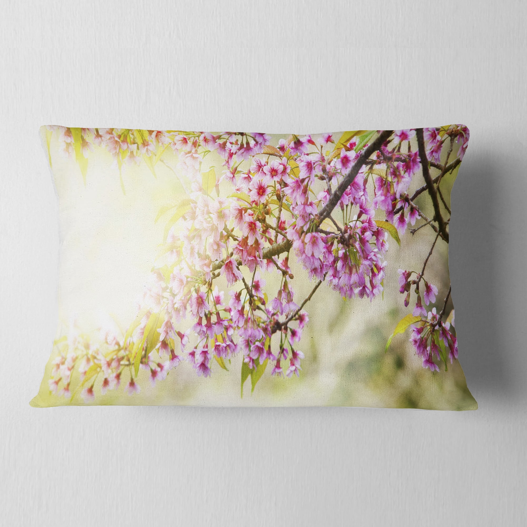 Designart Blooming Cherry Flowers - Floral Throw Pillow - 12x20