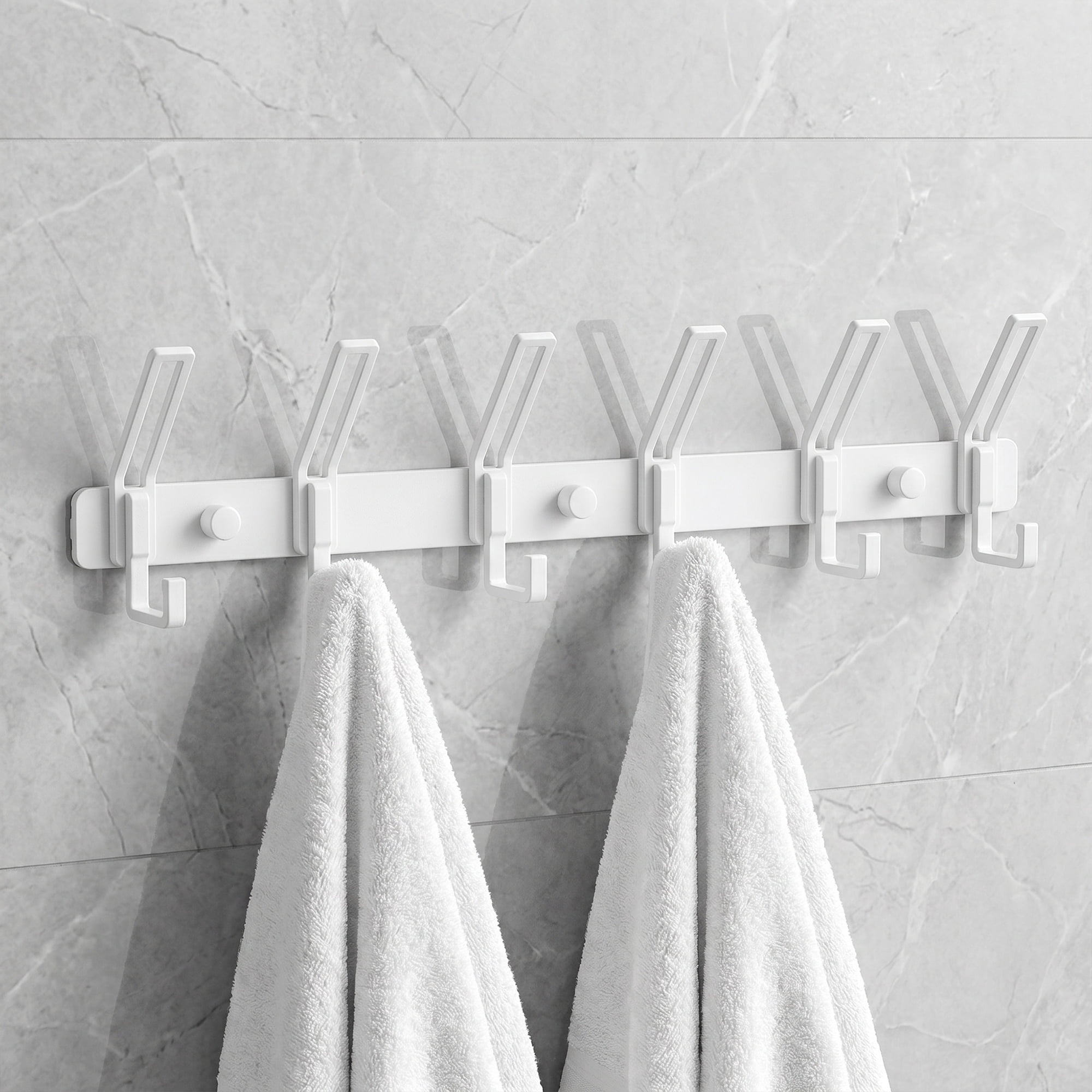 Unique Bargains Wall Mount Coat Rack Hook for Bathroom Organization White 6 Hooks