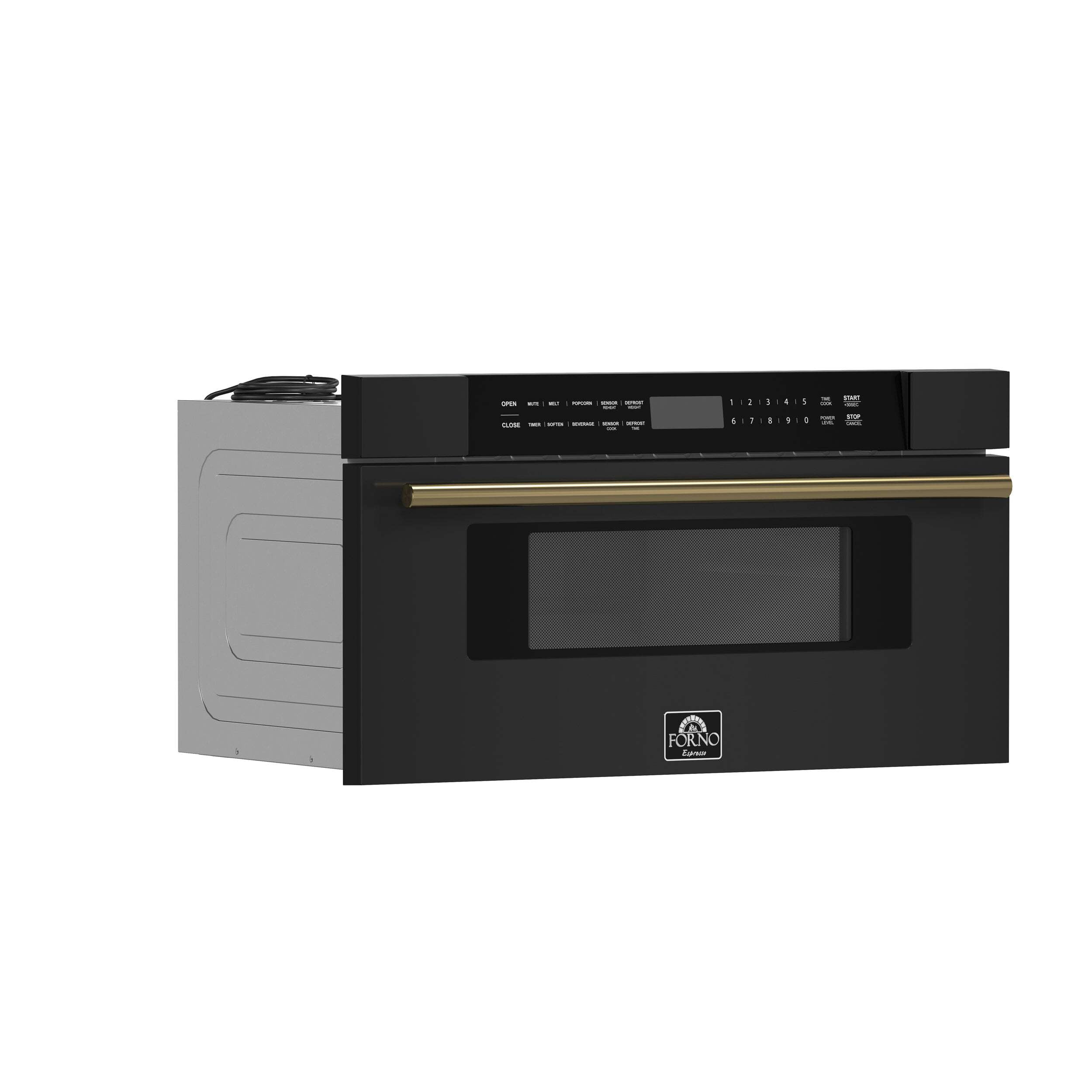 Forno Capoliveri Espresso 30-Inch Microwave Drawer, Black, 1.2 cu.ft, 1500 Watts, Built-In, Touch Control LCD Display, Auto-Touch Open/Close, 11 Power Levels, Sensor Cooking