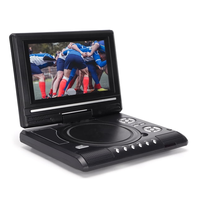 Reproductor de DVD HD Portátil Con Pantalla Giratoria, Altavoces Estéreo Duales, TV Analógica, Puerto USB, Lector de Tarjetas, Batoria de Larga Duración, Rotación de 270