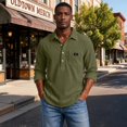 thumbnail image 6 of Corduroy Henley Polo Shirt for Men ,Fall Long Sleeve Collar Solid Color Pullover, Soft Vintage Casual Top with Chest Pocket Army Green 3XL, 6 of 6