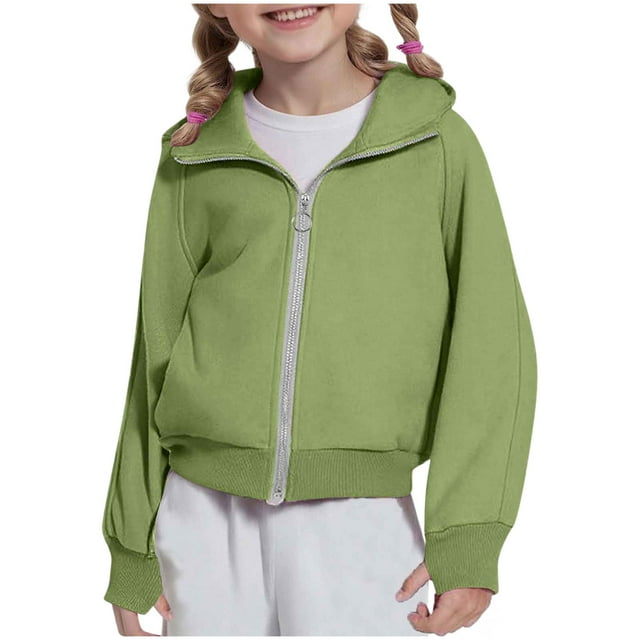 aidice Teen Girls Clothes Sweatshirts Long Sleeve Hooded Solid Color Loose Casual Zipper Jackets 4-12 Years