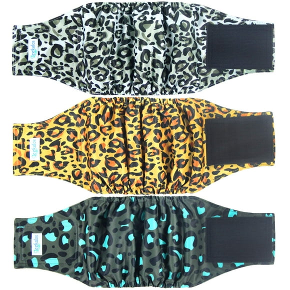 Leekalos Couches pour Chiens Mâles (3 Pack) Bandes de Ventre Absorbantes pour Chiens Mâles Lavables Réutilisables (TG Léopard)