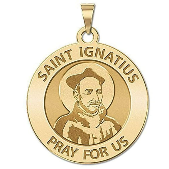 Saint Ignatius of Loyola Religious Medal - 1 inch Size of a Quarter -Solid 14K Yellow Gold