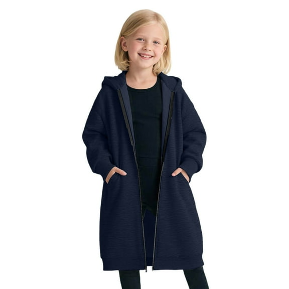 Byoo Toddler Girls Solid Overcoat Full Zip Hooded Long Jacket with Pocket Outerwear Cozy Warm Top for Child