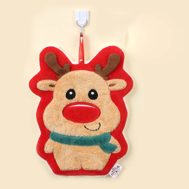 Christmas Hand Towel Cute Santa Tree Glove Snowman Deer Ultra Soft Thick Fleece Hanging Loop Drying Super