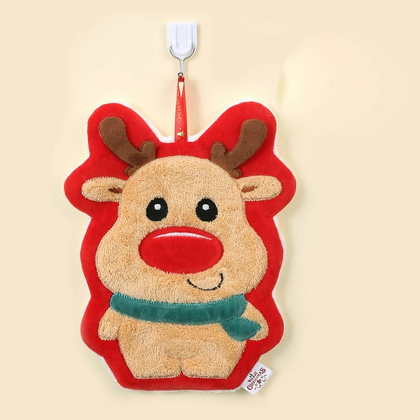 Christmas Hand Towel Cute Santa Tree Glove Snowman Deer Ultra Soft Thick Fleece Hanging Loop Drying Super