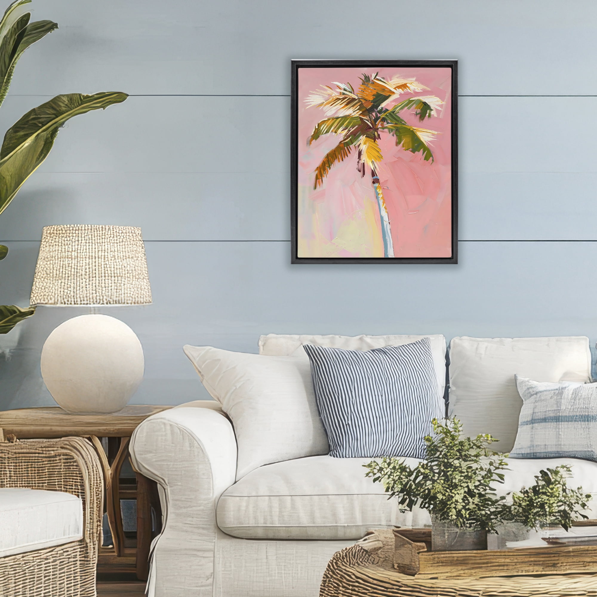 Stupell Industries Pink Palm Summer Oasis Black Framed Floater Canvas Wall Art, design by The Prints Vibe