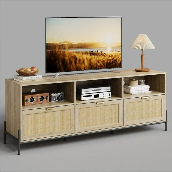 Garvee Rattan TV Stand for 65 Inch TV - Natural_65"