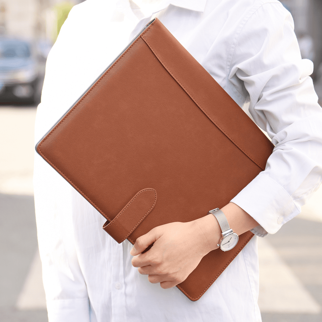 Wason Portfolio Padfolio A4 Leather Holder File Document Case with Writing Pad and Removable Clipboard for Organizer Office School Travel (Brown)