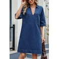 thumbnail image 3 of Women's Denim Dress Summer Casual Babydoll 2025 V Neck 3/4 Sleeve Jean Dresses, 3 of 5