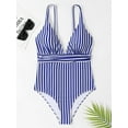 thumbnail image 4 of Hotian Women Stripe One Piece Swimsuit Plunge V Neck One Piece Bathing Suit Deep V-Neck Sexy Swimwear Royal Blue XL, 4 of 5