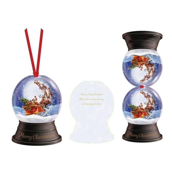 LPG Greetings Santa Flying Sleigh Across Sparkling Full Moon Snowglobe Box of 12 Keepsake Ornament Christmas Cards