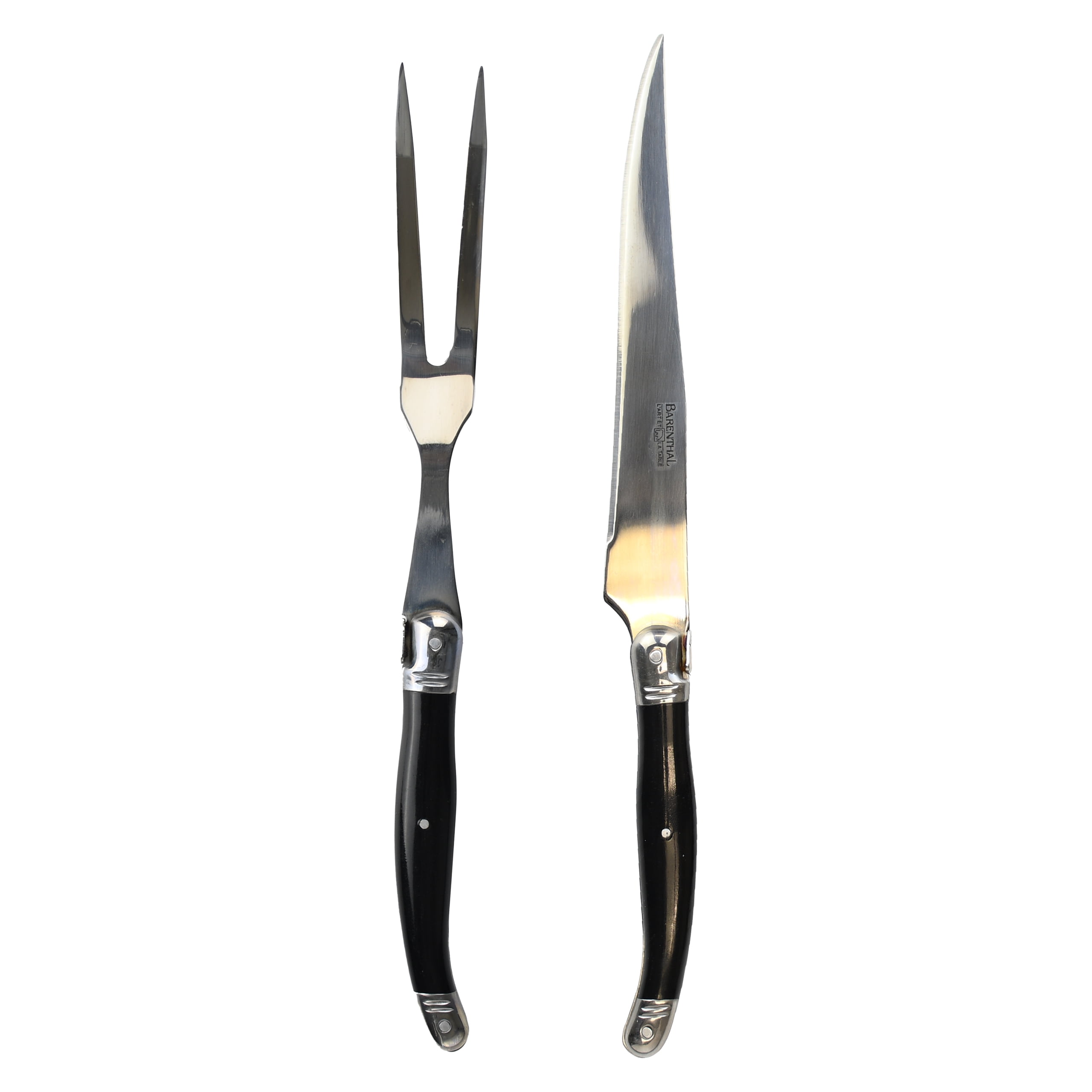 Barenthal Laguiole Inspired 2-pc. Stainless Steel Carving Fork and Knife Set with Black Wood Handles