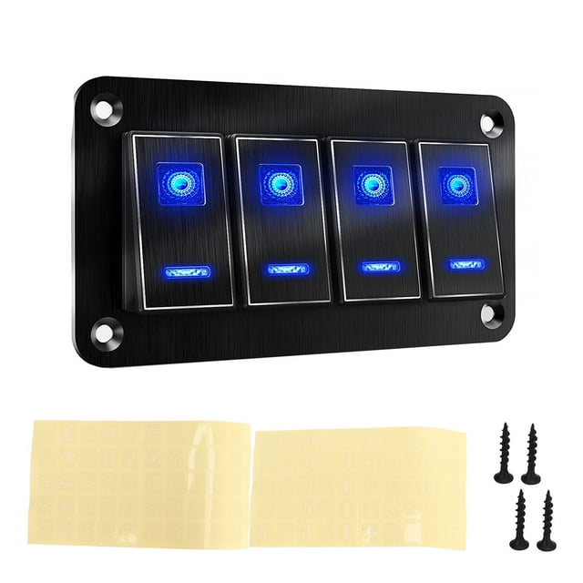 Panel de interruptor basculante de 4 bandas, aleación de aluminio, DC12V-24V, interruptor de palanca de encendido y apagado precableado para coche, RV, motocicleta, autobús, remolque, UTV Jadeshay A