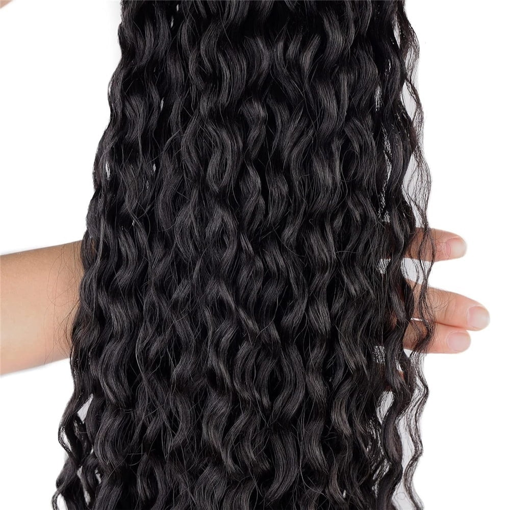 Water Wave Ponytail Human Hair Drawstring Pony Tail Clip in Curly Remy Hair Extensions Natural Black  for Women