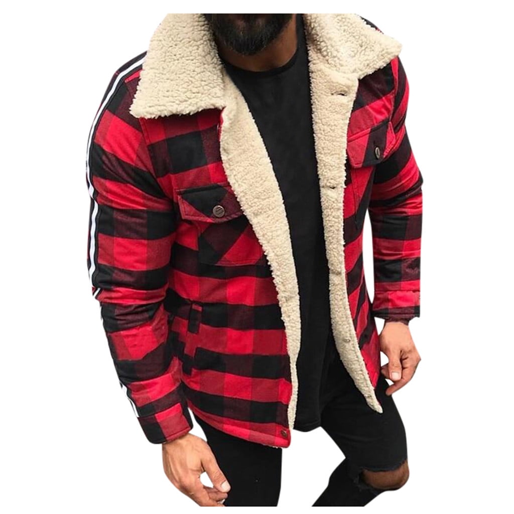 red plaid winter coat