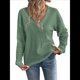 thumbnail image 3 of Blusas de Punto Gofre para Mujer, Blusas Casuales de Larga con Farol, Cuello en V, Camisetas Oversize. Verde M, 3 of 8