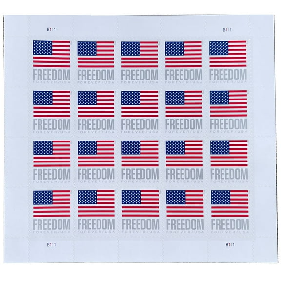 Freedom Flag 2023 USPS Forever Postage Stamp 1 Sheet of 20 US First Class Postal Patriotic Country America Stripes Stars Old Glory USA Celebration Wedding (20 Stamps)