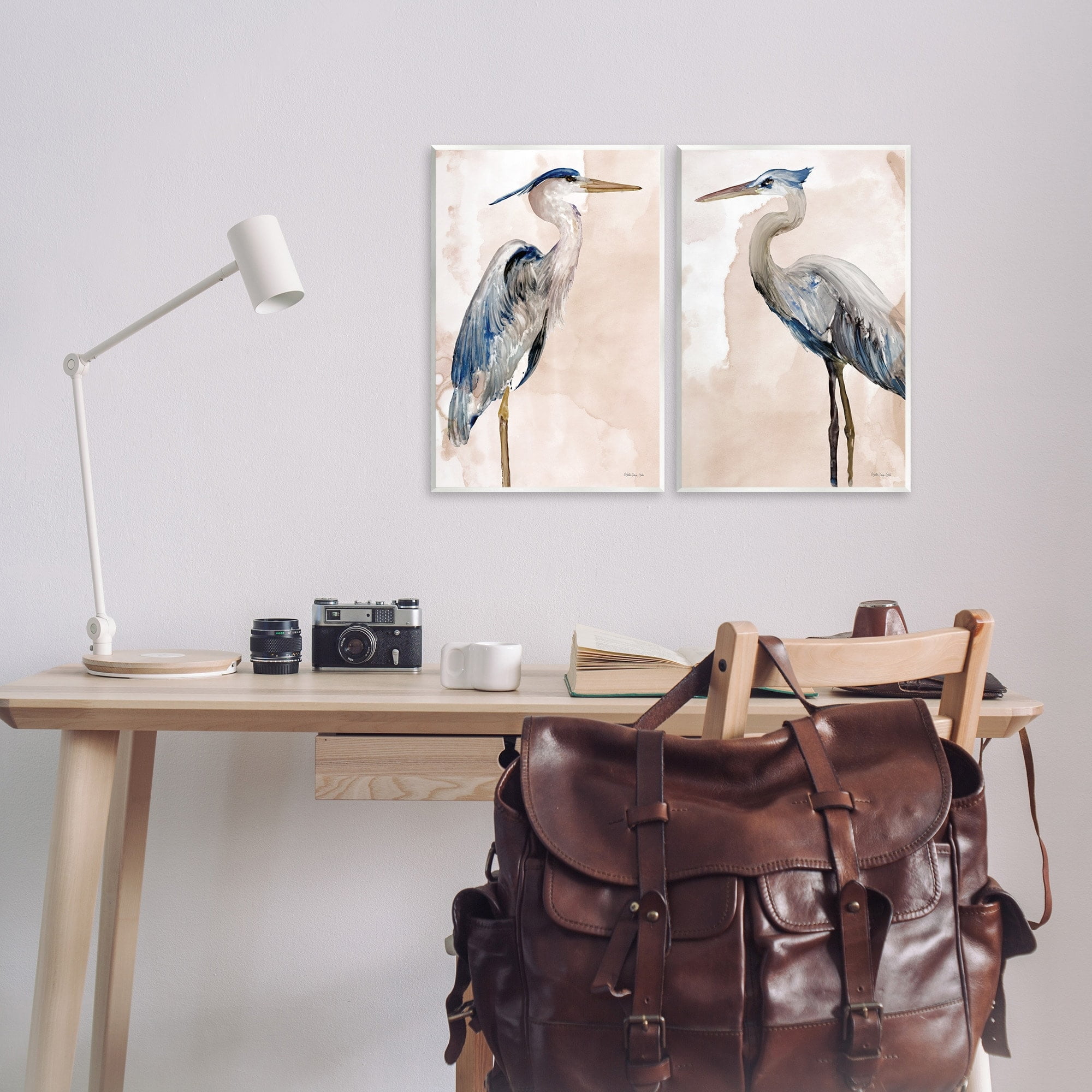 Stupell Industries Beautiful Heron Birds Standing Watercolor Painting , 13 x 19, Design by Stellar Design Studio