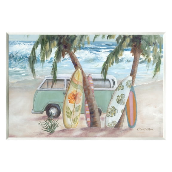 Stupell Summer Waves Tropical Van Surfboards Landscape Painting Wall Plaque Unframed Art Print Wall Art