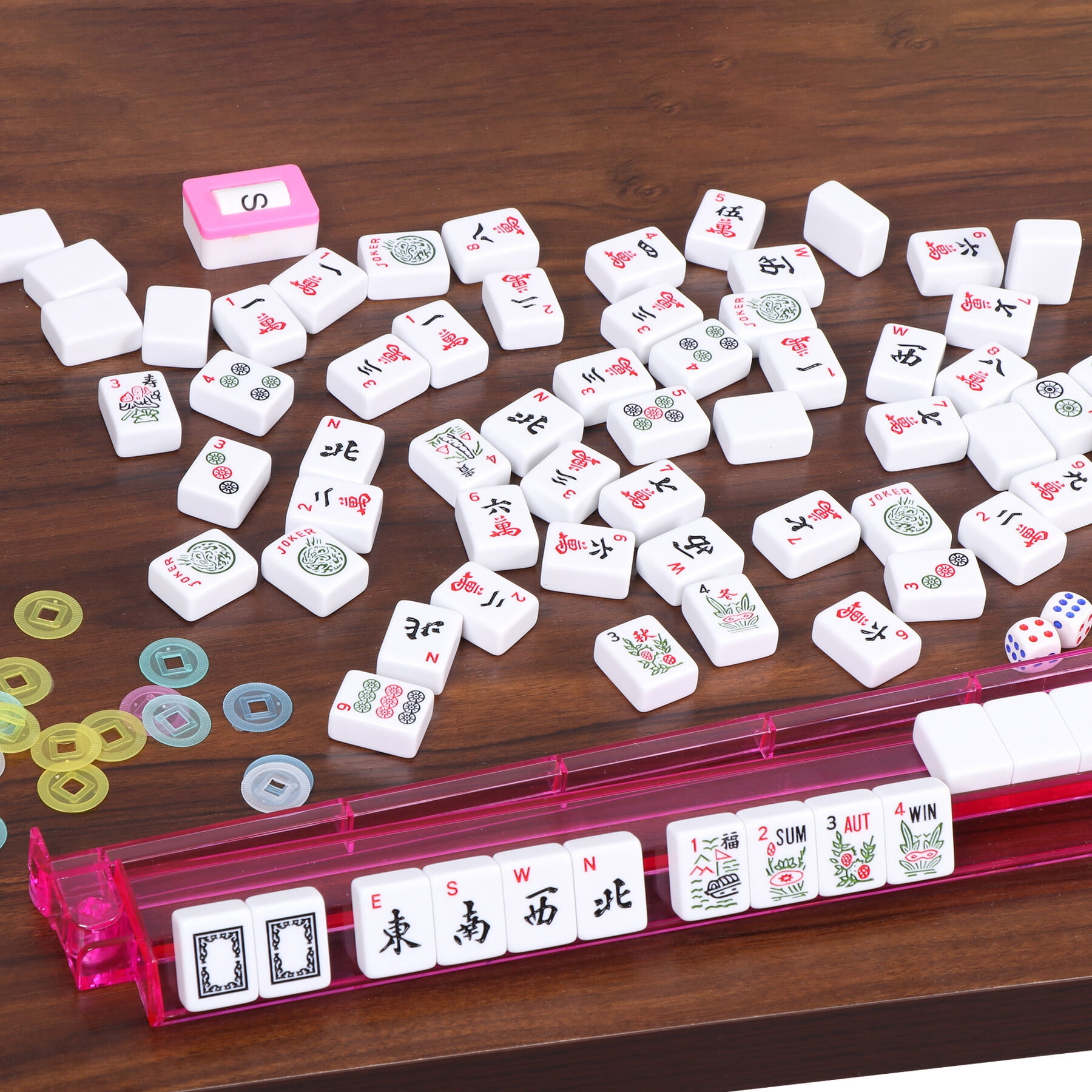 ZENSTYLE American Mahjong Set 166 Tiles 4 All-in-One Rack / Pushers with Blue Bag Full Size