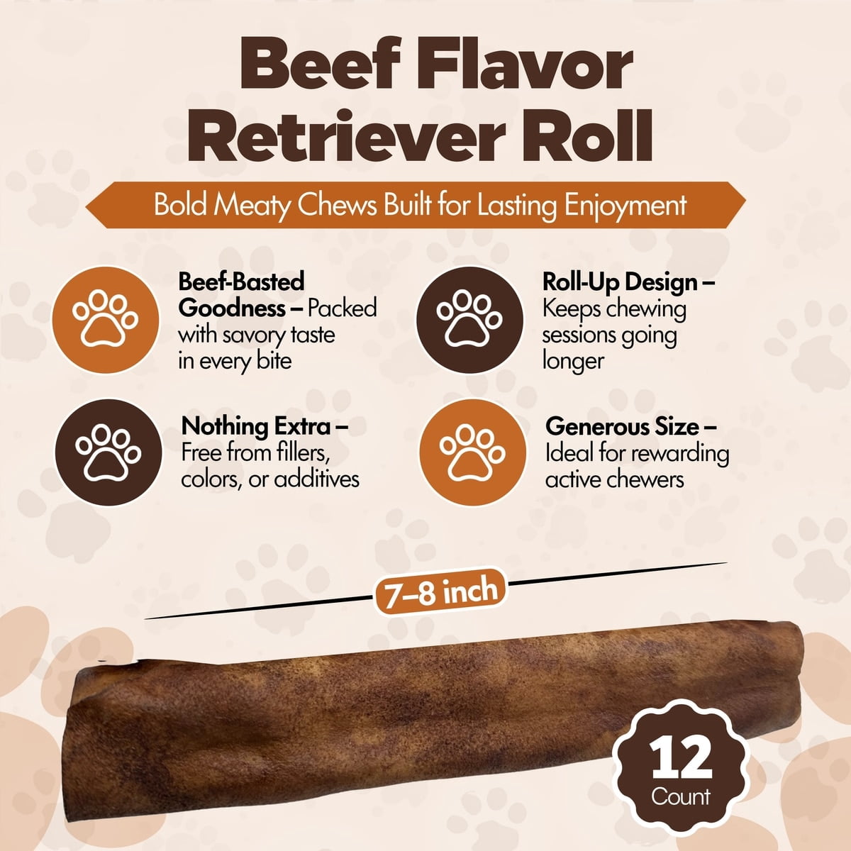 Retriever Rolls 7 to 8-in Beef Flavor Rawhide Dog Chew Treats, 12 CT