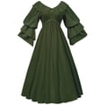 thumbnail image 4 of Vestido de Manga Corta para las Mujeres Color Sólido Estilo Retro Muñeca Cuello Cintura Alta Maxi Largo, Malla para la Noche Y la Fiesta, 4 of 7