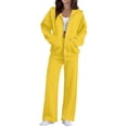 thumbnail image 2 of Women's 2 Piece Outfits Long Sleeve Zip Up Hoodie Wide Leg Pants Matching Sweatsuits Sets Yellow M, 2 of 7
