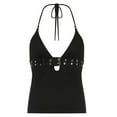 thumbnail image 3 of DHFJKG Women's Gothic Halter Tank Top Sexy Deep V Neck Slim Fit Buckle Design Crop Tops Low Cut Going Out Nightclub Wear Soft Cami Shirt, 3 of 9