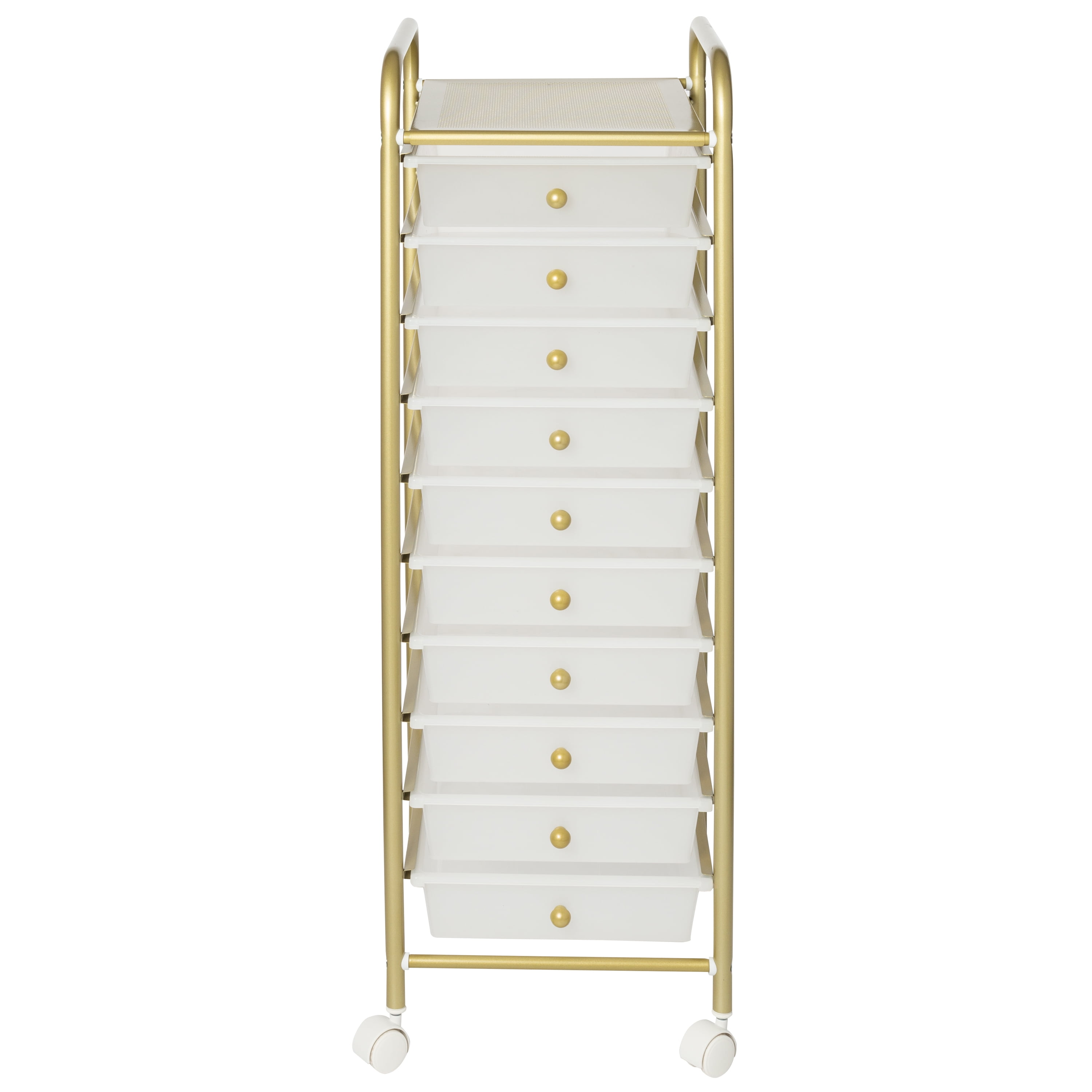 Honey-Can-Do Plastic and Steel 10-Drawer Rolling Storage Cart with 1 Shelf, Clear/Gold