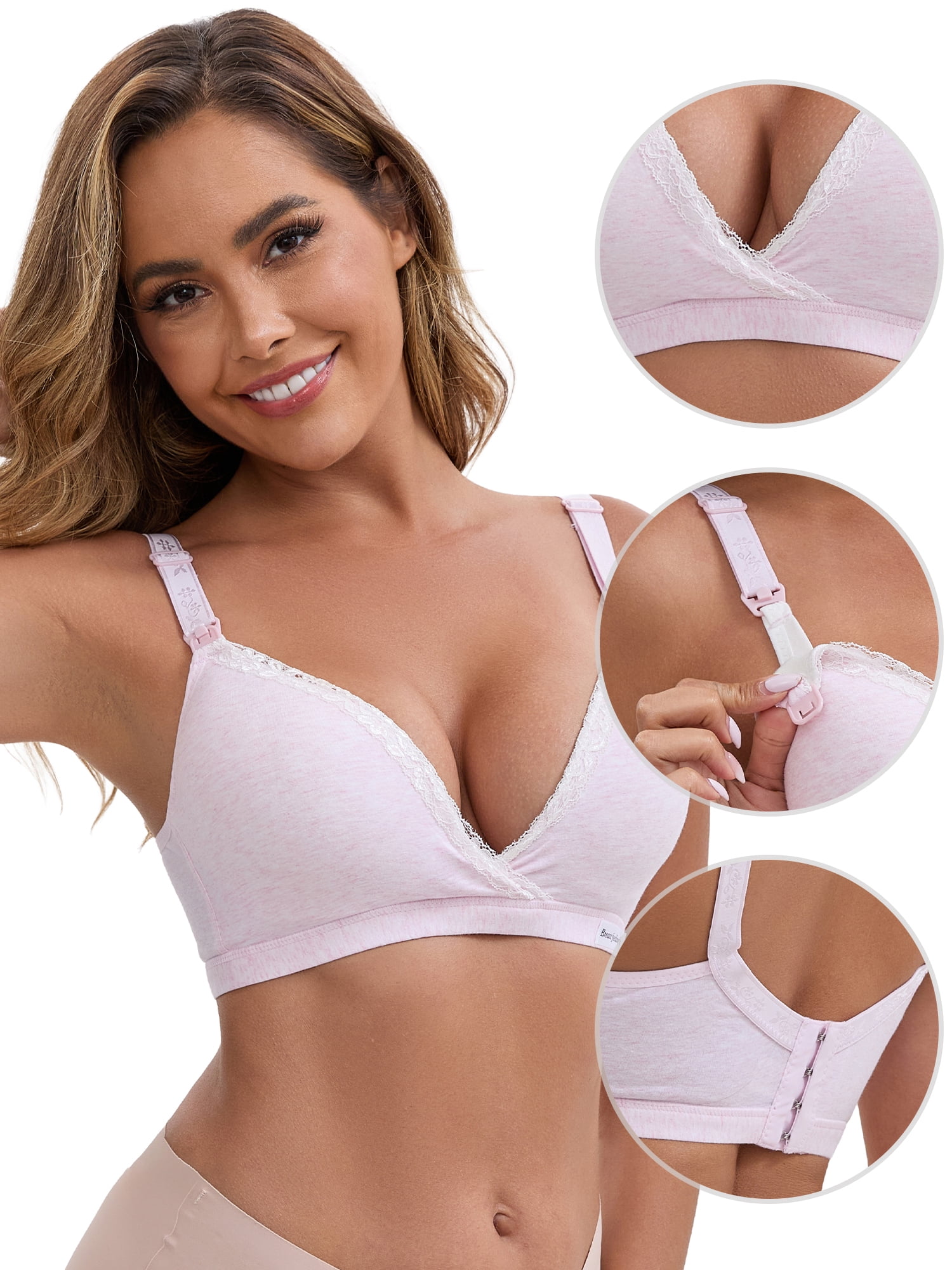 DARING DIVA Lace Trim Nursing Bra Deep V Crossover Adjustable Straps S Light Pink