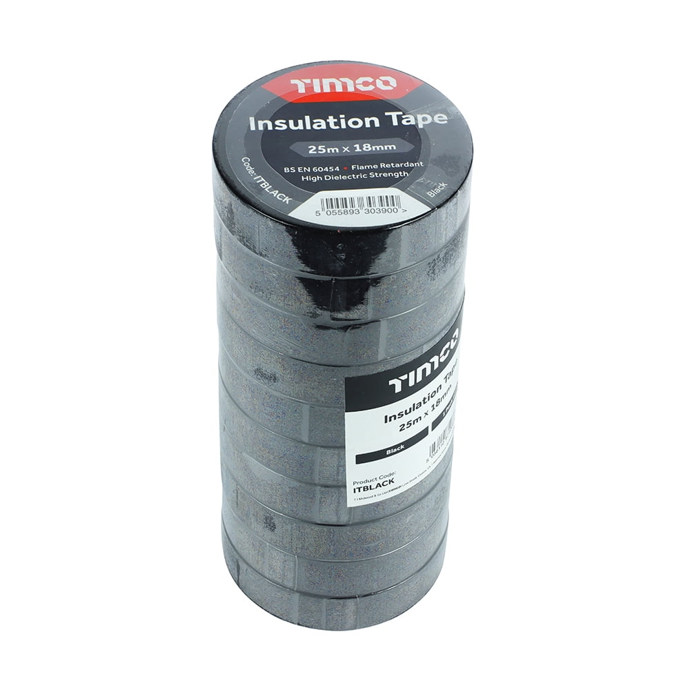 Timco - PVC Insulation Tape - Black (Size 25m x 18mm - 10 Pieces)