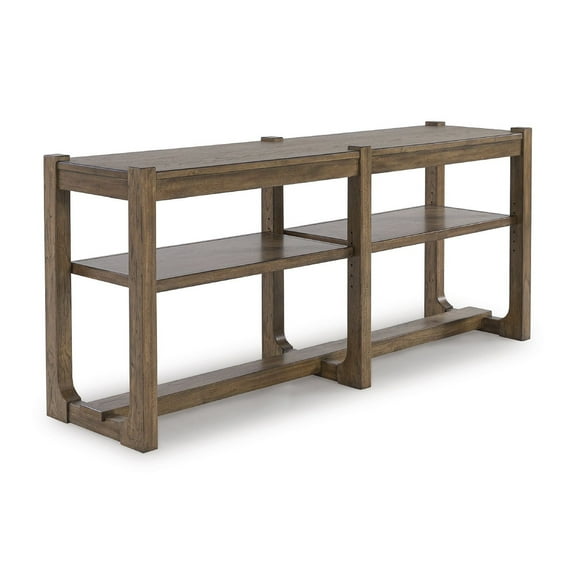 Signature Design by Ashley Cabalynn Farmhouse Sofa Table with 2 Adjustable Shelves, Light Brown