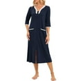 thumbnail image 4 of Defitshape Women's Short Sleeve Long Robe Solid Summer Full Zipper Bathrobe Knee Length V Neck House Coat Comfy Soft Midi Zip Up Nursing Maternity Duster Robe w/ Pockets Blue 14, 4 of 4