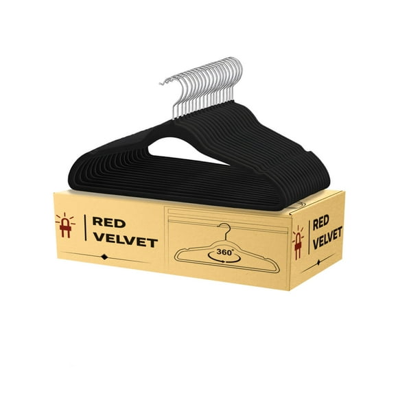 RED VELVET Ganchos Terciopelo Negros 50 Unidades Antideslizantes 360