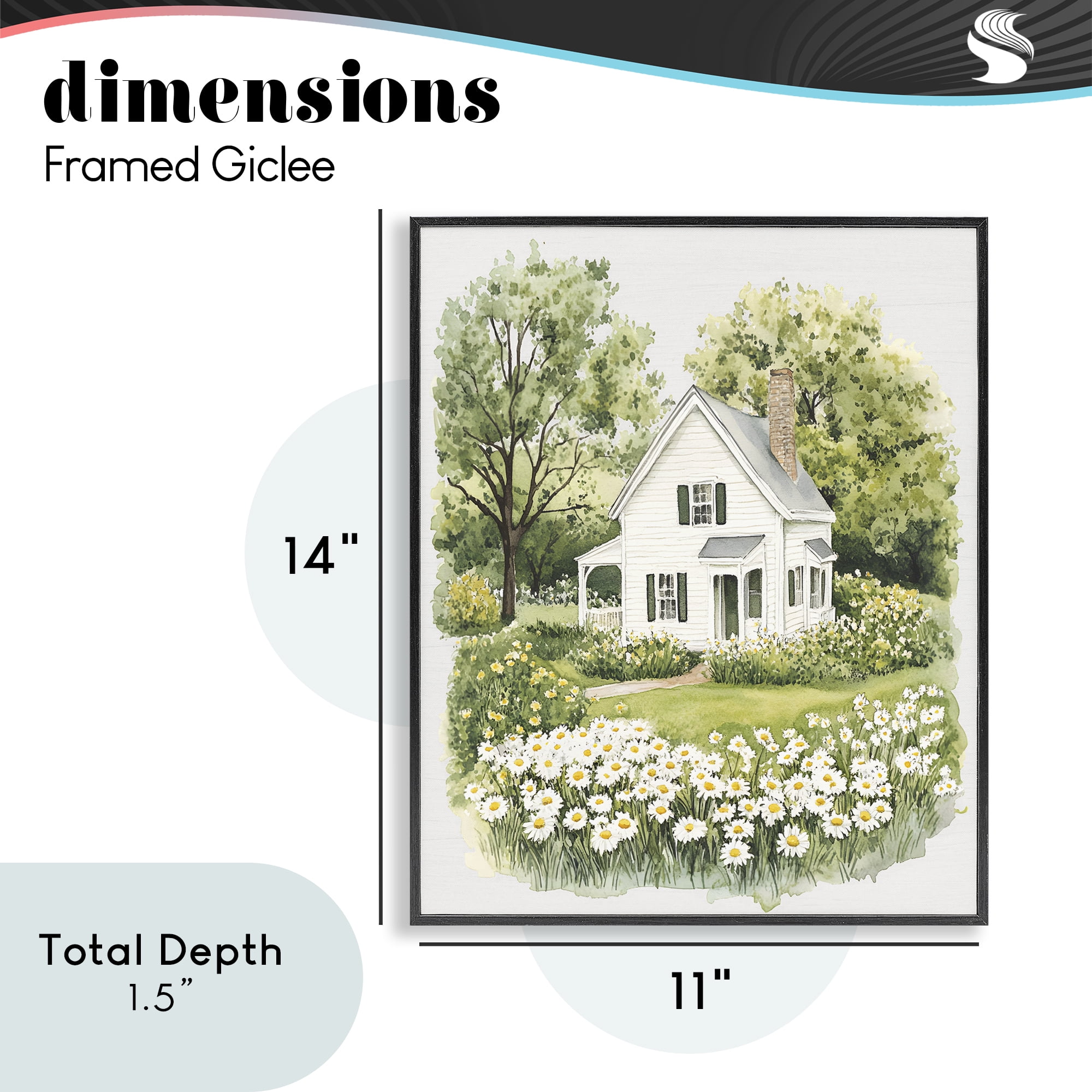 Quaint Countryside Cottage Garden Black Framed Giclee Art, design by Lettered and Lined
