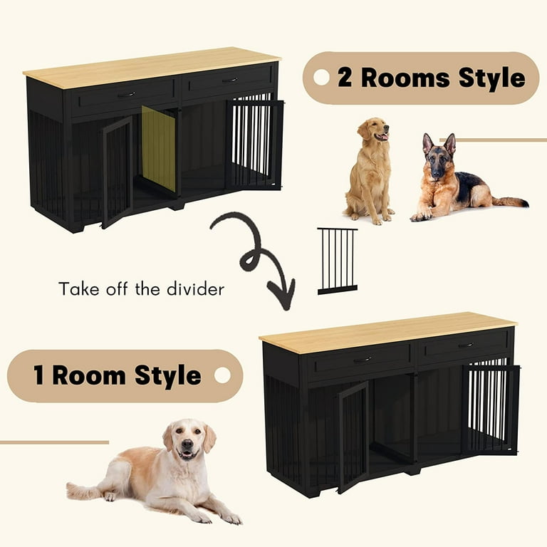 Lovinouse 71 Large Dog Crate Furniture, Wooden Dog Crate Kennel with  Divider (Without Tray) 