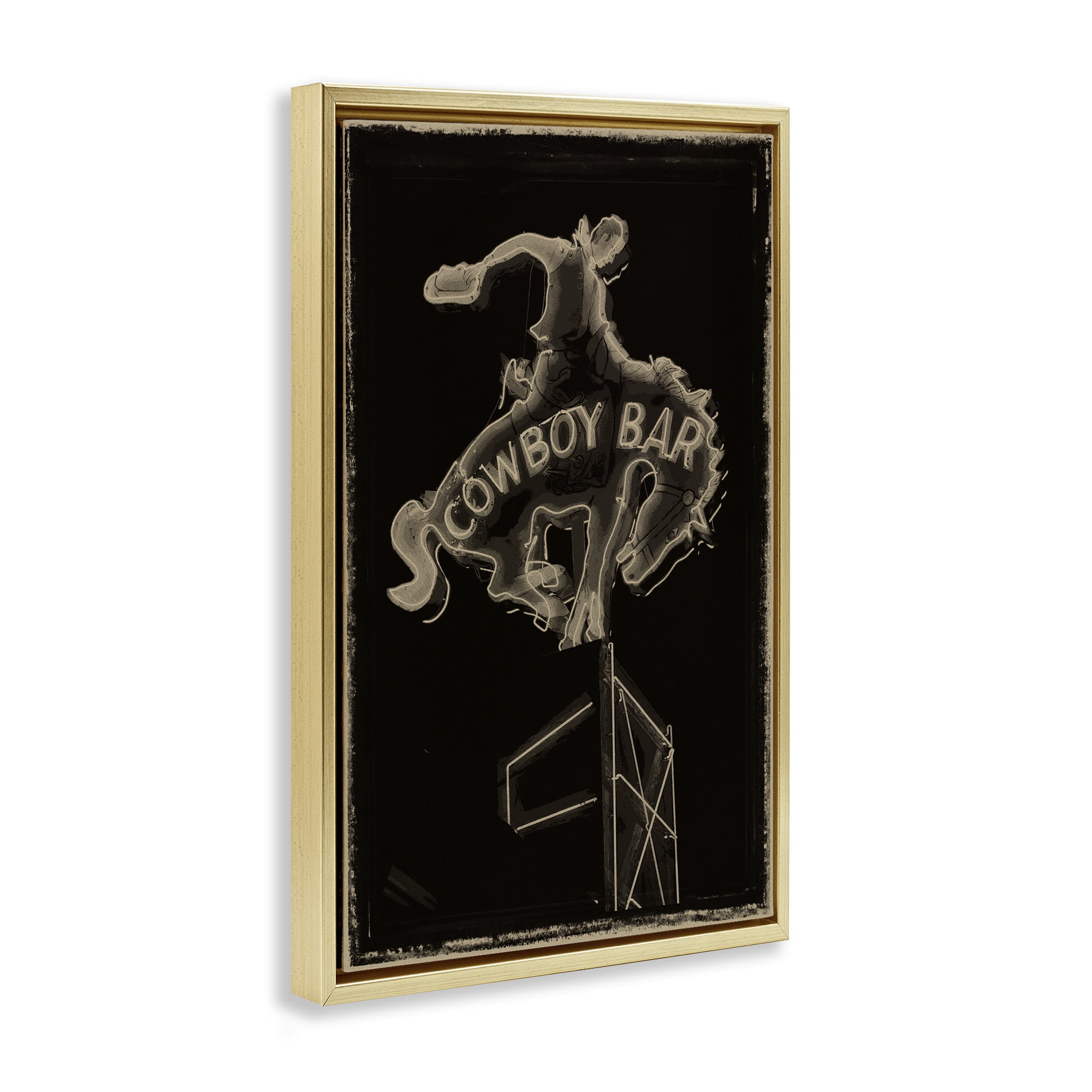 Stupell Industries Cowboy Bar on Black Gold Framed Floater Canvas Wall Art, design by Grotto Studios
