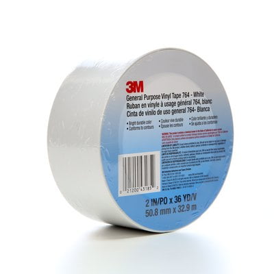 3M Vinyl Tape 764, General Purpose, 2 in x 36 yd, White, 1 Roll, Light Traffic Floor Marking Tape, Social Distancing, Color Coding, Safety, Bundling