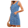 thumbnail image 5 of Women's Denim Dress Sleeveless Stretchy Crewneck Vintage Button Down Jean Dresses with Patch Pocket, 5 of 6