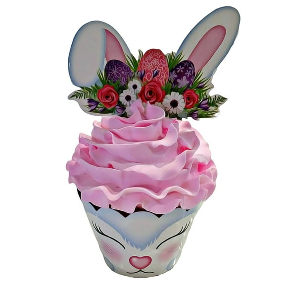 DEZICAKES Fake Cupcake Pink Easter Bunny Cupcake Prop or Decoration Dezicakes