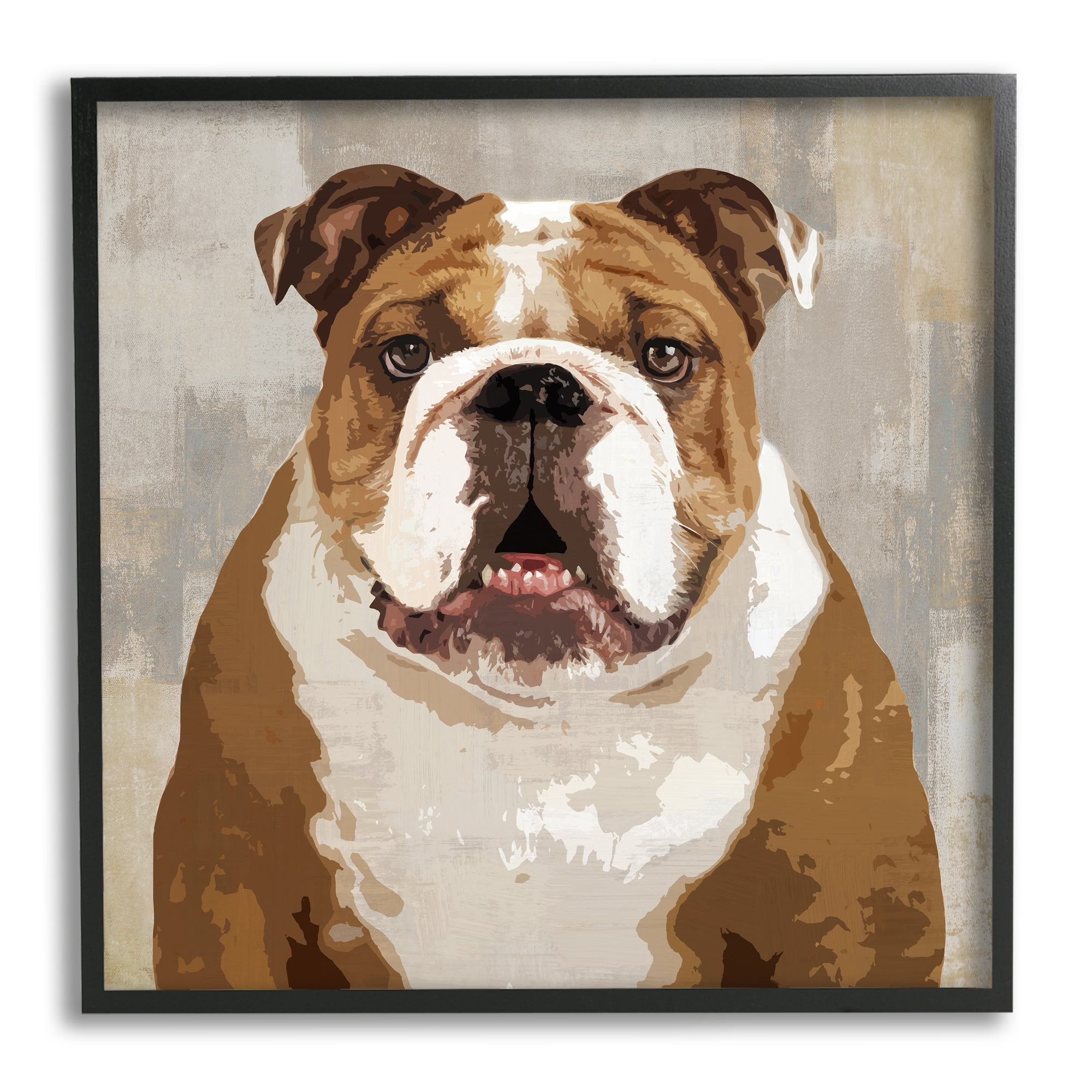 Stupell Industries Bulldog Hungrily Waiting Dull Abstract Background Pet Collage,24 x 24, Design by Keri Rodgers