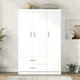 thumbnail image 2 of 68.2" Freestanding Wardrobe, Modern 3 Doors Large Closet Storage Cabinet with Shelves and 2 Drawers, Multi-Functional Wood Wardrobe Armoire Closet for Bedroom, White, 2 of 9
