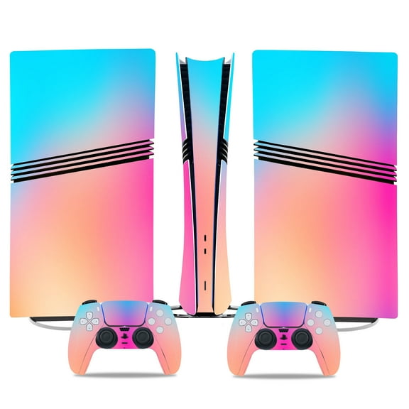 Full Body Vinyl Skin Decal for PS5 Pro Console and Controllers, Anti-Scratch Protective Sticker Cover, Gradient Design Faceplate Wrap Kit Compatible with PlayStation 5 Pro-0068-Disc Edition